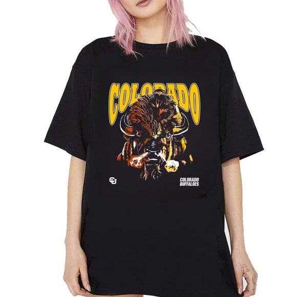 Karla_Perez Tops - American College Streetwear Shirt, Colorado Buffalos Big Face Black Shirt